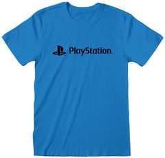 CurePink Pánské tričko Playstation: Black Logo (S) modrá bavlna