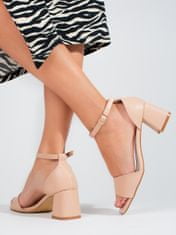 Amiatex Krásné hnědé sandály dámské na širokém podpatku + Ponožky Gatta Calzino Strech, odstíny hnědé a béžové, 38