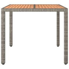Vidaxl Zahradní stůl s dřevěnou deskou šedý polyratan a masivní akácie