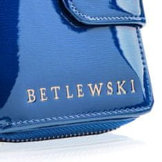 Betlewski Modrá kožená dámská peněženka Rfid s lakovaným povrchem