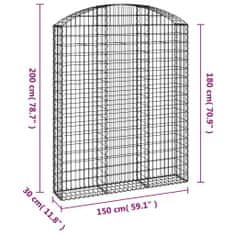 Petromila Klenutý gabionový koš 150 x 30 x 180/200 cm pozinkované železo