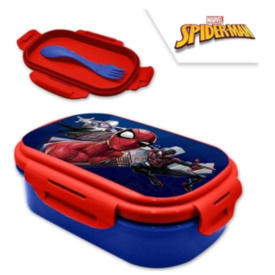 KIDS LICENSING Dělený plastový box na svačinu s vidličkou SPIDERMAN, SP16033