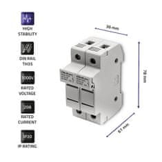 Qoltec Pojistková patice + DC pojistka | 2P|1000V |20A |10x38 |solární energie