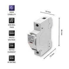 Qoltec Pojistková patice s diodou + DC pojistka | 1P|1000V |15A |10x38 |solar