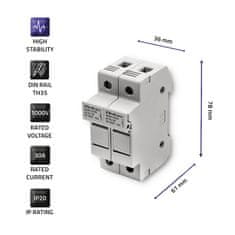 Qoltec Pojistková patice + DC pojistka |2P |1000V |30A |10x38 |solární energie