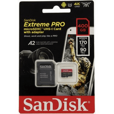 SanDisk Extreme Pro microSDXC 400 GB 170 MB/s A2 C10 V30 UHS-I U3, adapte, NÁHRADA 214506