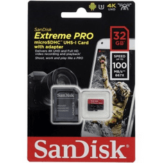 SanDisk Extreme Pro microSDHC 32 GB 100 MB/s A1 Class 10 UHS-I V30, Adaptér