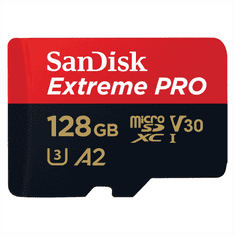 SanDisk Extreme PRO microSDXC 128GB + SD Adapter 200MB/s and 90MB/s A2 C10 V30 UHS-I U3