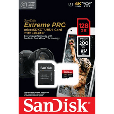 SanDisk Extreme PRO microSDXC 128GB + SD Adapter 200MB/s and 90MB/s A2 C10 V30 UHS-I U3