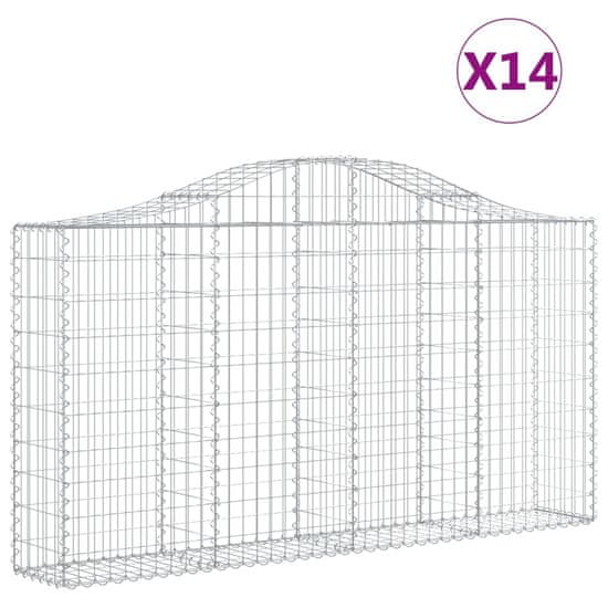 Vidaxl Klenuté gabionové koše 14ks 200x30x100/120cm pozinkované železo