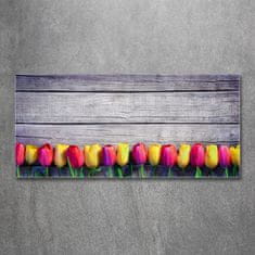 Wallmuralia Foto obraz skleněný horizontální Tulipány na stromě 125x50 cm 4 úchytky