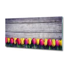 Wallmuralia Foto obraz skleněný horizontální Tulipány na stromě 125x50 cm 4 úchytky