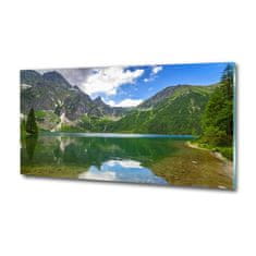 Wallmuralia Foto obraz fotografie na skle Mořské oko Tatry 125x50 cm 4 úchytky