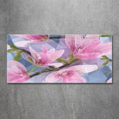 Wallmuralia Foto obraz sklo tvrzené Růžová magnolie 125x50 cm 2 úchytky