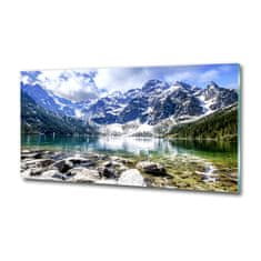 Wallmuralia Foto obraz fotografie na skle Mořské oko Tatry 125x50 cm 4 úchytky