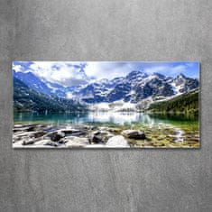 Wallmuralia Foto obraz fotografie na skle Mořské oko Tatry 125x50 cm 4 úchytky