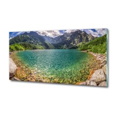 Wallmuralia Foto obraz fotografie na skle Jezero v horách 125x50 cm 2 úchytky