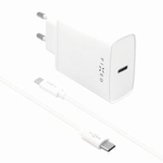 FIXED Set síťové nabíječky s USB-C výstupem a USB-C/USB-C kabelu, podpora PD, 1 metr, 20W, bílý