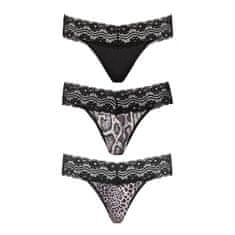 PantyRebel Underneath Jane Thong Set 3ks (Black), komplet tanga se zvířecím vzorem S/M