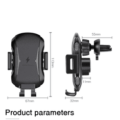 Techsuit Držák do auta Techsuit (CAPD032) s bezdrátovým nabíjením, 10 W pro palubní desku / čelní sklo / ventilační mřížku – černý
