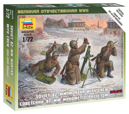 Zvezda figurky sovětský minomet 82 mm s obsluhou, zimní uniformy, Wargames (WWII) 6208, 1/72