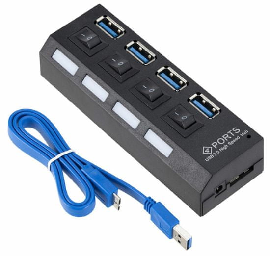 aptel 4portový aktivní usb 3.0 hub s přepínač