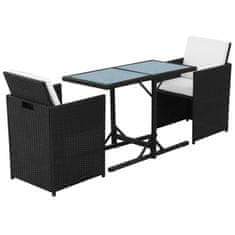 Greatstore 3dílný bistro set s poduškami polyratan černý