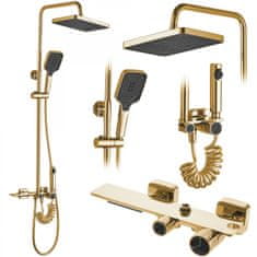 REA Sprchový set Helix tmavě zlatý - vanová baterie, dešťová, ruční, bidetová sprcha