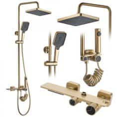 REA Sprchový set Helix zlatý - vanová baterie, dešťová, ruční, bidetová sprcha