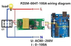 HADEX Měřič spotřeby PZEM-004T 80-260VAC 100A, pevná měřící cívka