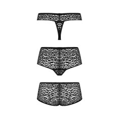 PantyRebel Underneath Lexi Panties Set 3ks (Black), komplet kalhotky s gepardím vzorem S/M