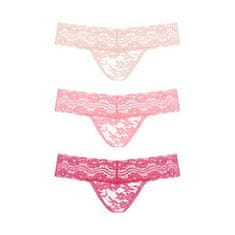 PantyRebel Underneath Rose Thongs Set 3ks (Pink), komplet tanga s květinovým vzorem L/XL