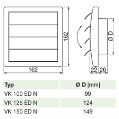 Soler&Palau VK 125 ED N - univerzální plastová větrací mřížka se samotížnou (gravitační) žaluzií, nízká hlučnost i tlaková ztráta, odvod i přívod vzduchu, bílá (RAL 9016)