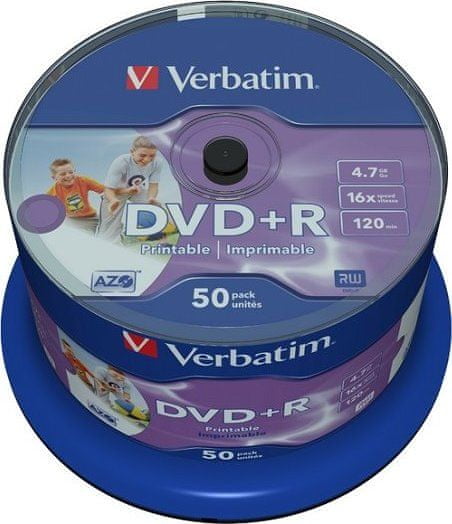 Verbatim DVD+R 4,7GB/ 16x/ printable Non ID/ 50pack/ spindle