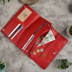 PAOLO PERUZZI Klasická velká dámská peněženka Červená přírodní kůže