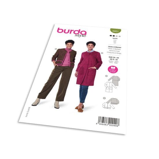 Burda Střih Burda 5951 - Lehký kabát, semišový kabát, krátké sako