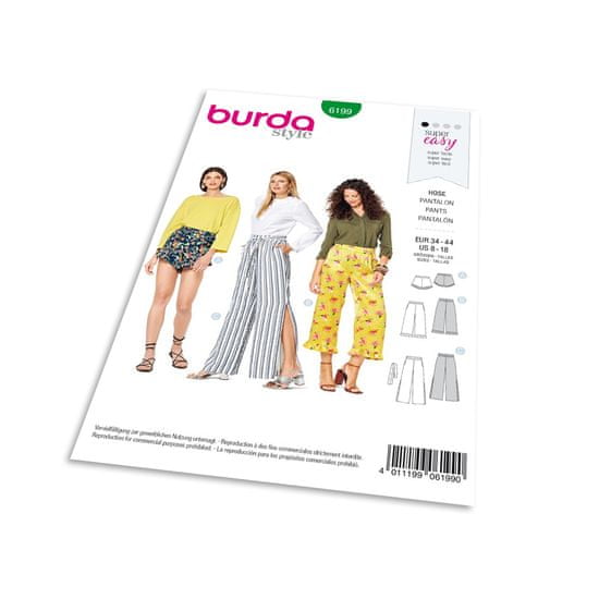 Burda Střih Burda 6199 - Jednoduché šortky, letní kalhoty