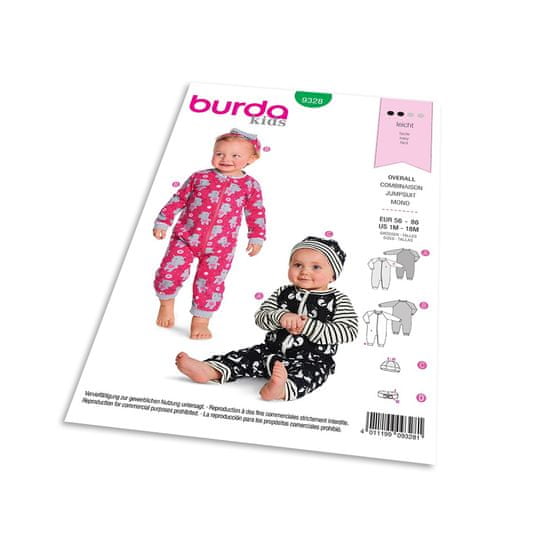 Burda Střih Burda 9328 - Dětský overal na zip, čepice, čelenka