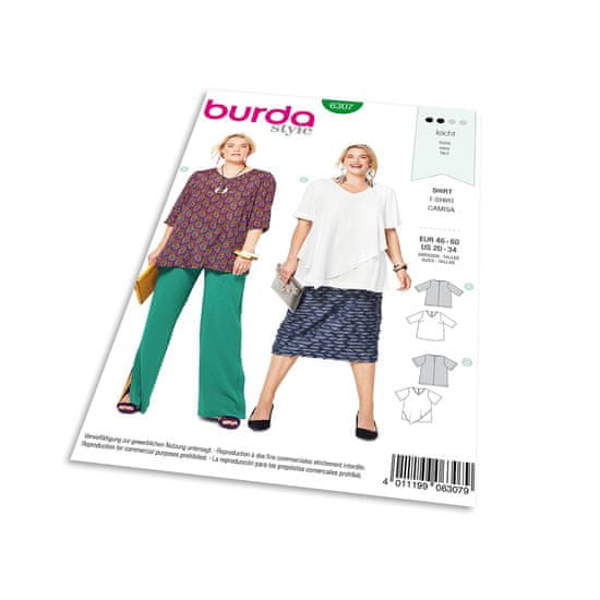 Burda Střih Burda 6307 - Tričko pro plnoštíhlé