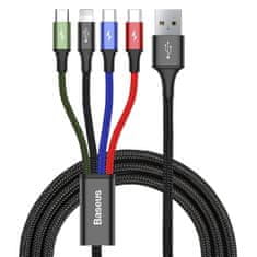 shumee Kabel USB kabel 4v1 Iphone Lightning 2 x USB-C microUSB v nylonovém opletení 3,5A 1,2m černý