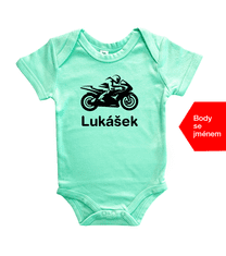 Hobbytriko Dětské body se jménem - Motorka Barva: Žlutá, Velikost: 0-3 m, Délka rukávu: Krátký rukáv