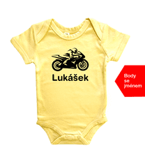 Hobbytriko Dětské body se jménem - Motorka Barva: Žlutá, Velikost: 0-3 m, Délka rukávu: Krátký rukáv