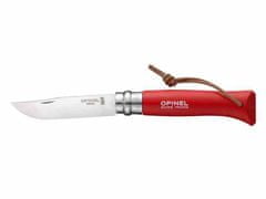 Opinel Colorama 08 Red nůž + kožený řemínek