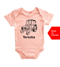 Hobbytriko Dětské body se jménem - Český traktor Barva: Světle růžová, Velikost: 0-3 m, Délka rukávu: Krátký rukáv