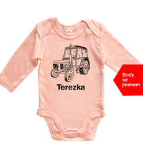 Hobbytriko Dětské body se jménem - Český traktor Barva: Světle růžová, Velikost: 0-3 m, Délka rukávu: Krátký rukáv