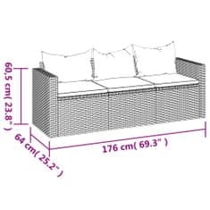 Vidaxl 3místná zahradní pohovka s poduškami černá polyratan
