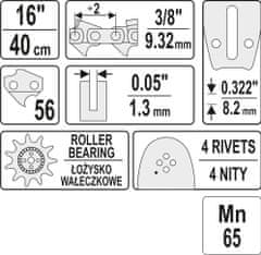 YATO Vodící lišta pro řetězovou pilu 16", 3/8", 0,05"