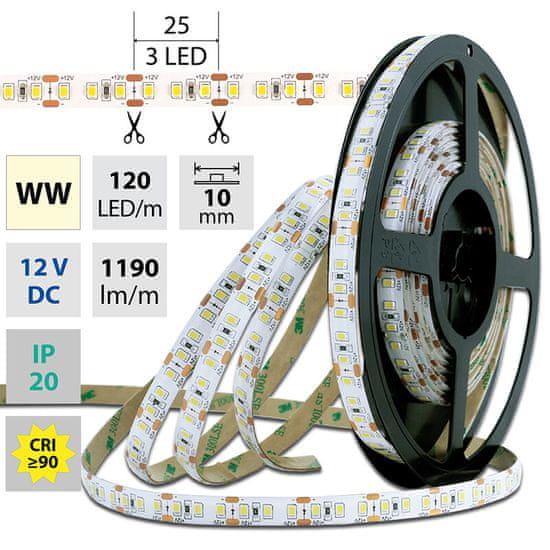 Schmachtl McLED LED pásek SMD2835 teple bílá, DC12V, IP20, 10mm, bílý PCB pásek, 120 led/metr 14W ML-121.367.60.0