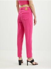 Pieces Tmavě růžové dámské zkrácené mom fit džíny Pieces Kesia XS