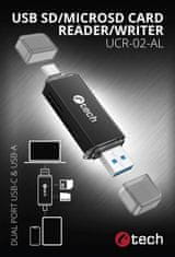 C-Tech čtečka karet, USB-A / USB-C, SD/micro SD